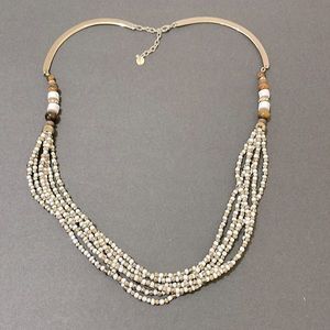 Talbots Women’s Jewelry Multistrand Statement White & Gold Beads Necklace